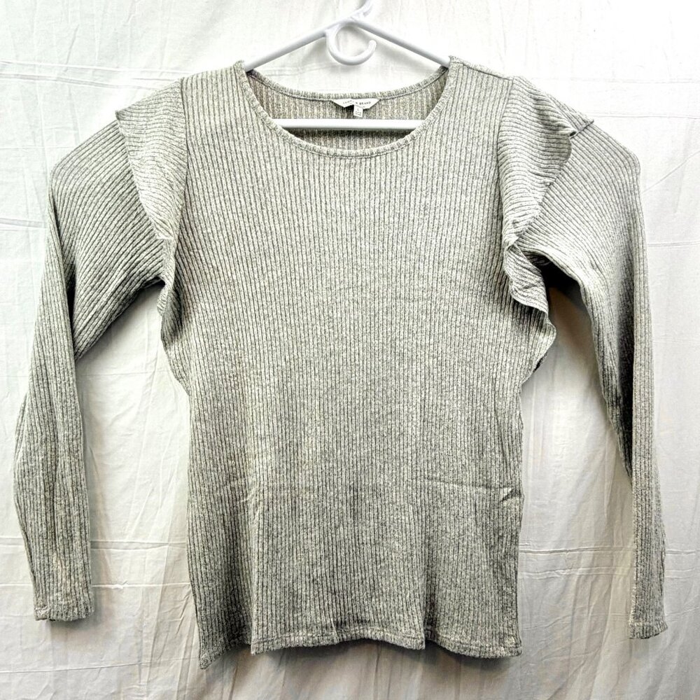 Lucky Brand Long Sleeve Lightweight Sweater w/Shoulder Flair Women L Taupe